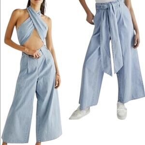 FREE PEOPLE Sz S SASHA CONVERTIBLE WIDE LEG JEANS TO CUTOUT WRAP JUMPSUIT